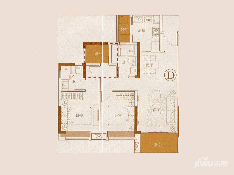 叠溪花园2室2厅1卫92㎡户型图