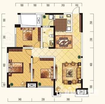 西城瑞和逸景3室2厅1卫104.4㎡户型图