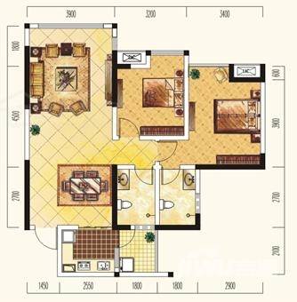 西城瑞和逸景2室2厅2卫90.8㎡户型图