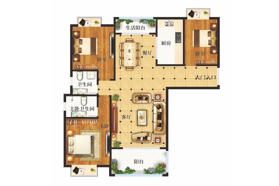 锦绣紫荆城3室2厅2卫107.3㎡户型图