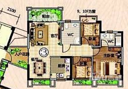 和丰颖苑3室2厅2卫90㎡户型图