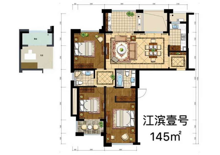 江滨壹号3室2厅2卫145㎡户型图