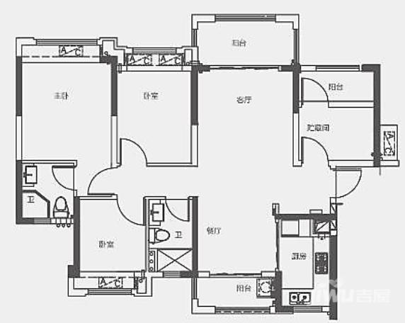 雅居乐融创三江府3室2厅2卫110㎡户型图