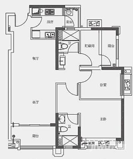 雅居乐融创三江府3室2厅2卫95㎡户型图