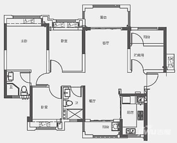 雅居乐融创三江府3室2厅2卫110㎡户型图