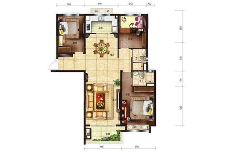 碧桂园吉田国际3室2厅2卫140㎡户型图