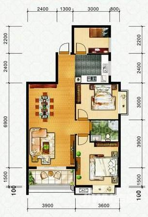 金科家园3室2厅1卫90㎡户型图