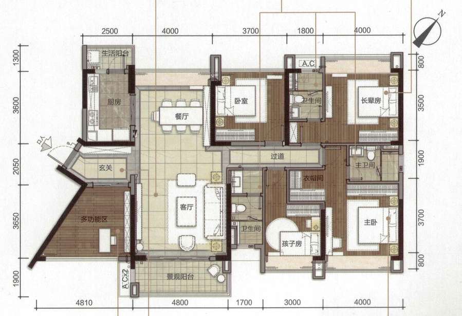 胜坚紫悦5室2厅3卫168㎡户型图