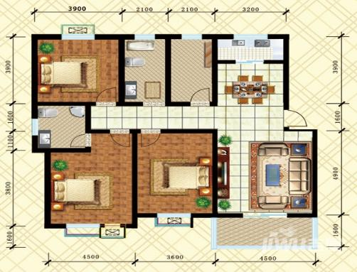 兰轩名苑3室2厅2卫137.6㎡户型图