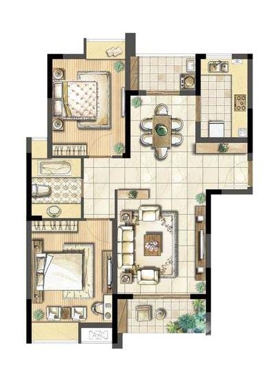 中裔玉珑公馆3室1厅1卫86㎡户型图