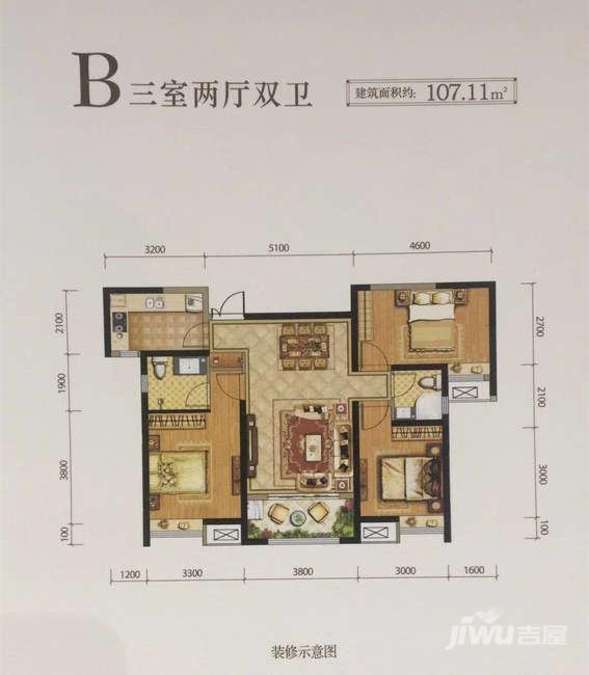 德杰状元府邸3室2厅2卫107.1㎡户型图