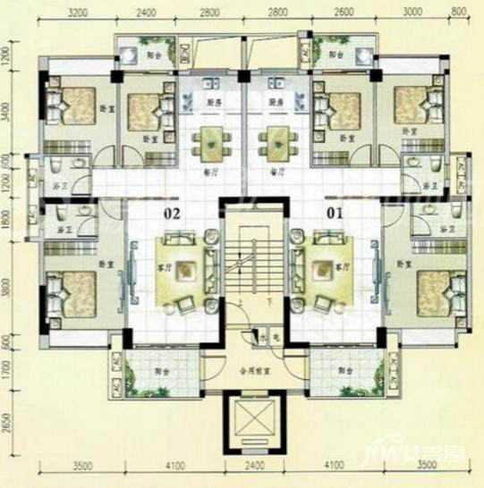 腾瑞四季园3室2厅2卫114㎡户型图