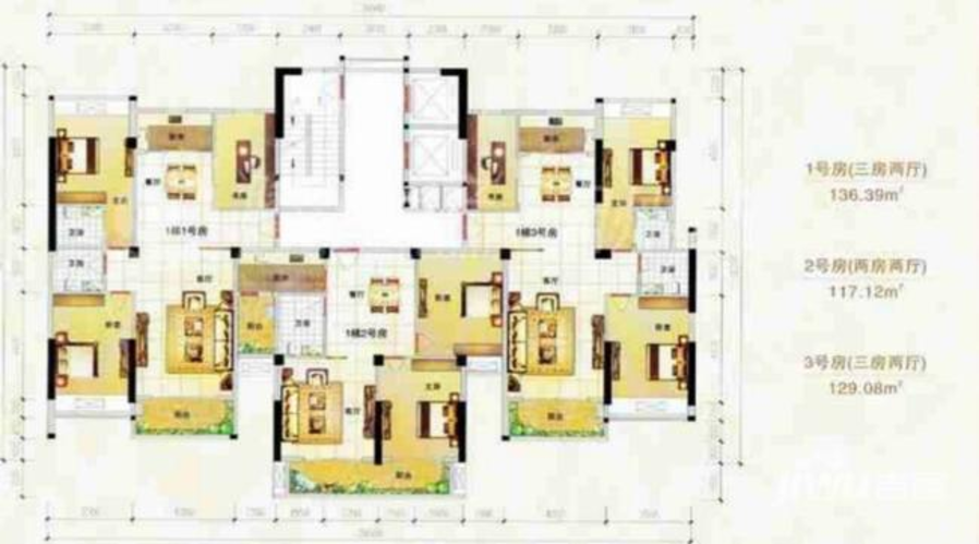 金港花园3室2厅2卫136.4㎡户型图