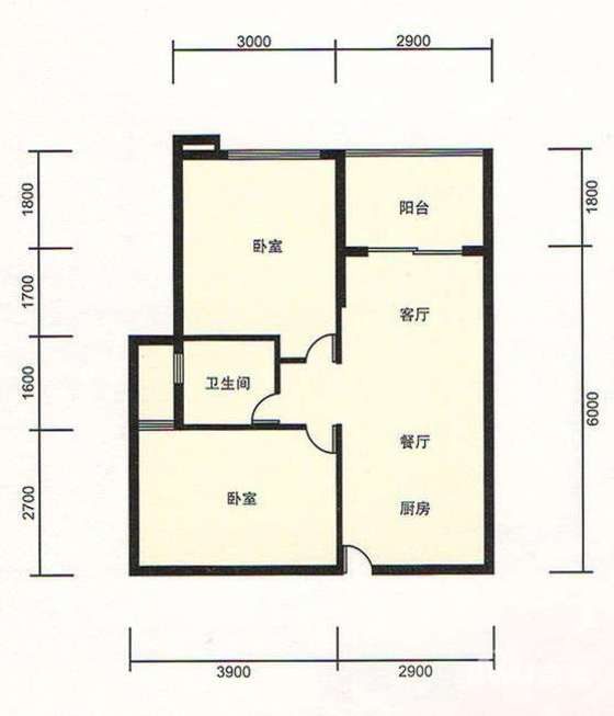 新城七期2室2厅1卫66.5㎡户型图