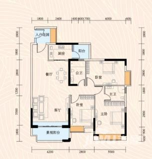 东方绿洲3室2厅2卫114.2㎡户型图