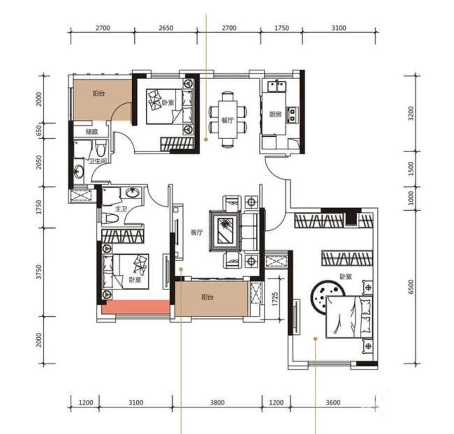 家路壹号3室2厅2卫140㎡户型图