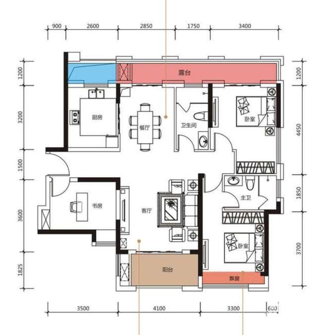 家路壹号3室2厅2卫122㎡户型图