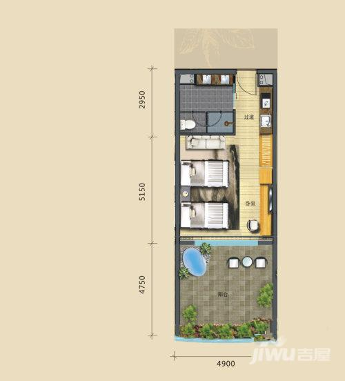 双月湾温德姆至尊豪廷度假酒店1室1厅1卫58㎡户型图