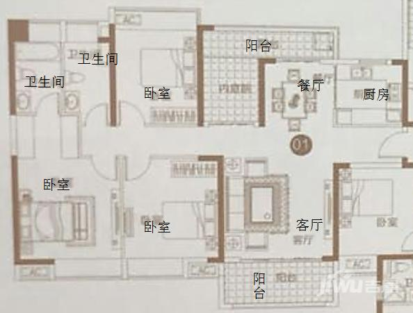 珠水豪庭3室2厅2卫139㎡户型图