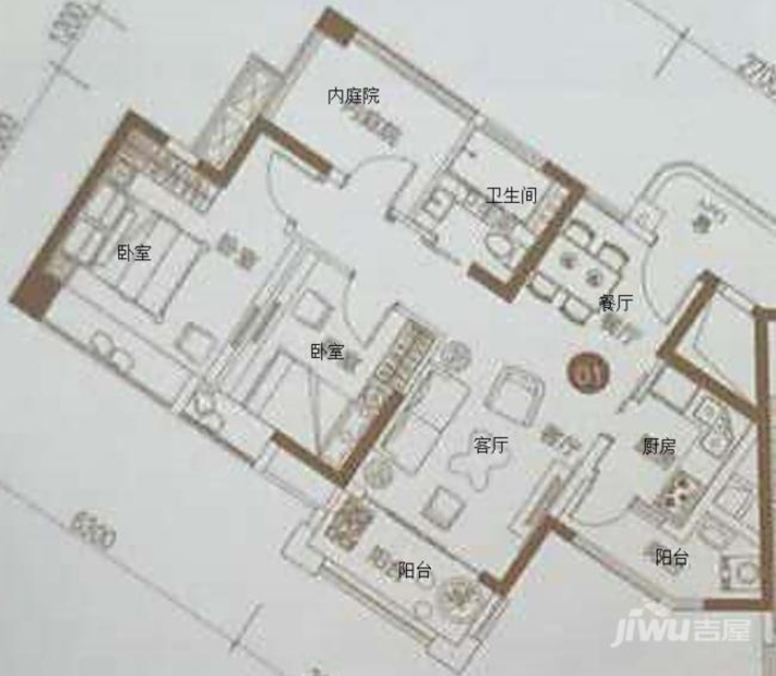 珠水豪庭2室2厅1卫85㎡户型图