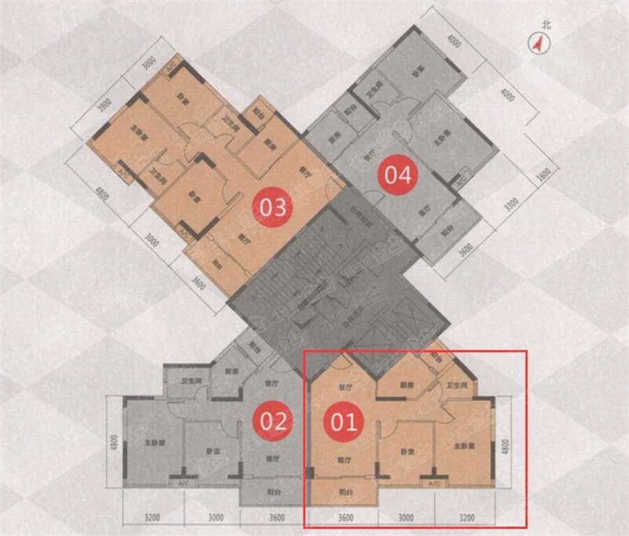 华夏中央公馆2室2厅1卫80.8㎡户型图