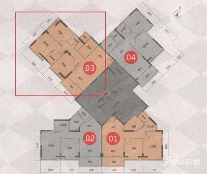 华夏中央公馆3室2厅2卫102.3㎡户型图