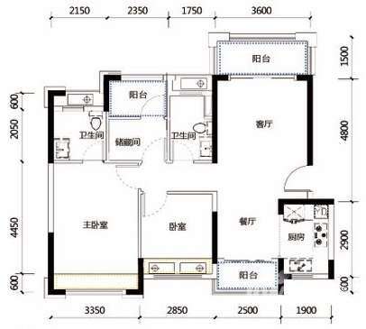 广乐颐景园3室2厅2卫95㎡户型图