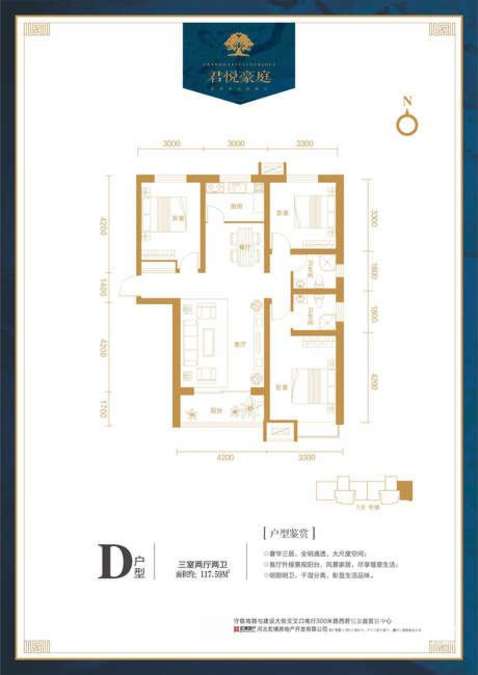 君悦豪庭3室2厅2卫117.6㎡户型图