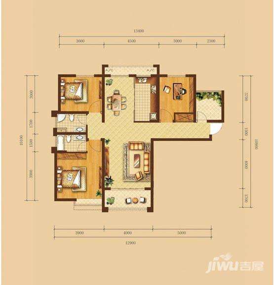 新兴悦达广场3室3厅2卫129㎡户型图