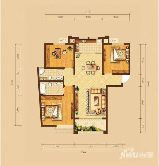 新兴悦达广场3室2厅2卫120㎡户型图