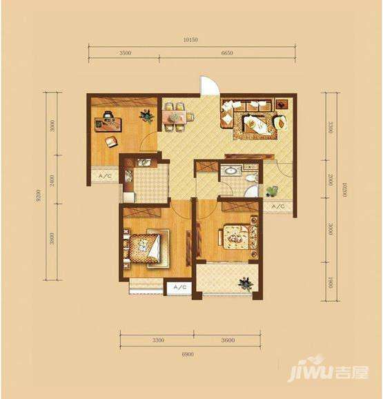 新兴悦达广场3室2厅1卫95㎡户型图