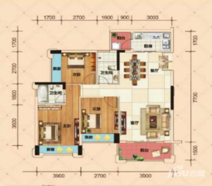 圣德嘉园3室2厅2卫111.1㎡户型图