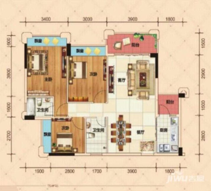 圣德嘉园3室2厅2卫109.1㎡户型图