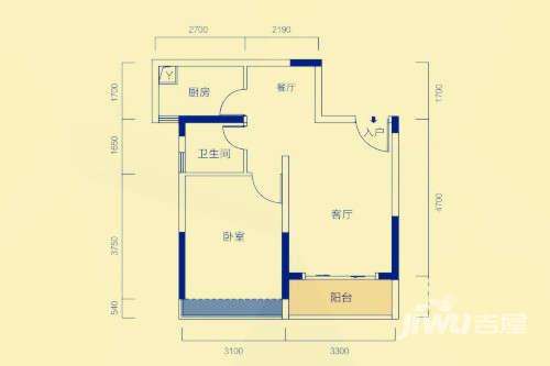 钻石公馆1室2厅1卫56㎡户型图