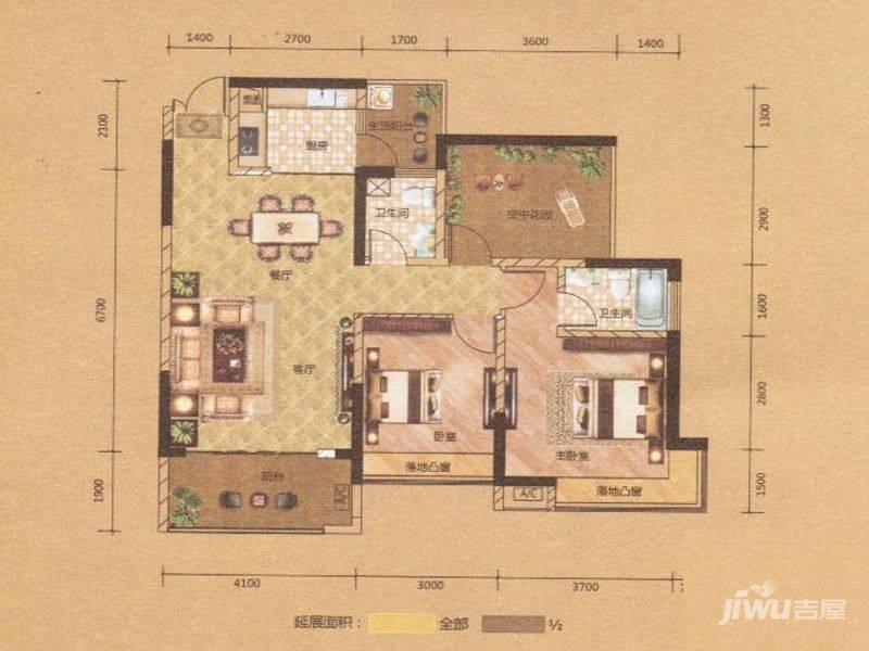 翡翠山河2室2厅2卫150㎡户型图