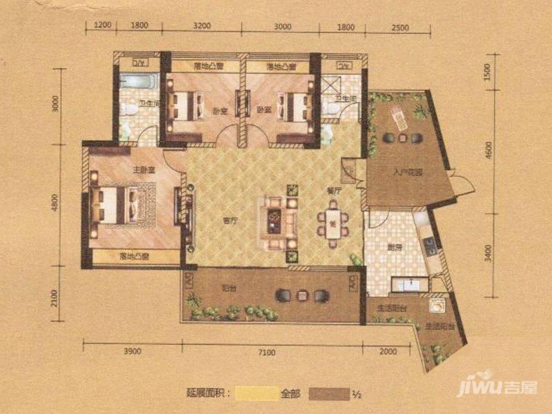 翡翠山河3室2厅2卫150㎡户型图