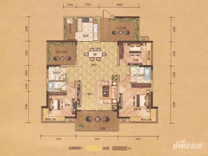 翡翠山河3室2厅3卫150㎡户型图