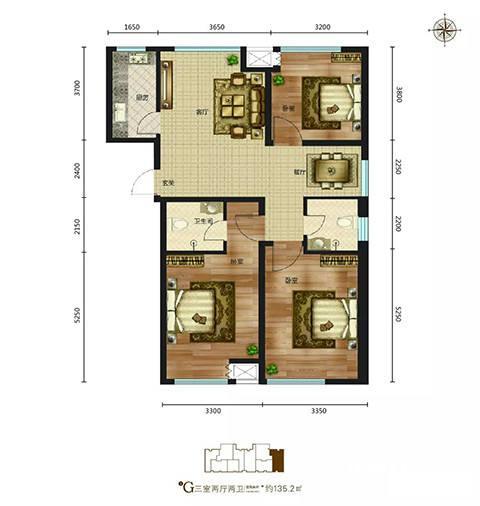 磊阳天府3室2厅2卫135.2㎡户型图