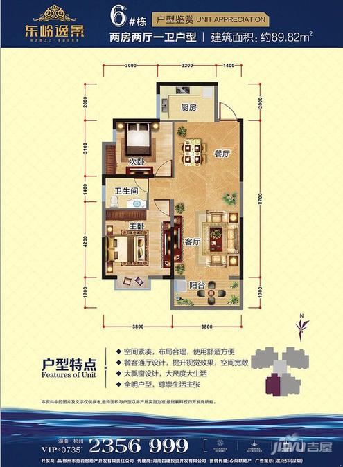 东岭逸景2室2厅1卫89.8㎡户型图