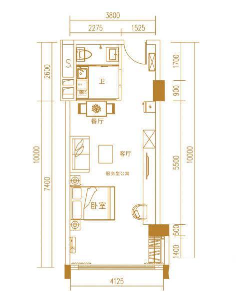 东江湾PEO1室1厅1卫45㎡户型图