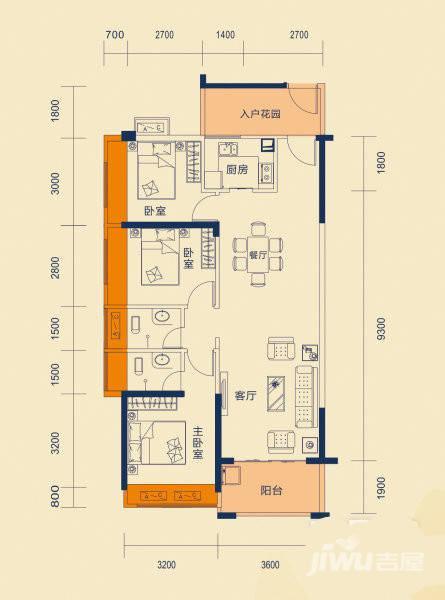 东江豪门3室2厅1卫108㎡户型图