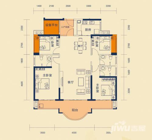 东江豪门4室2厅3卫151.9㎡户型图