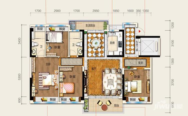 碧桂园太东公园上城4室2厅2卫142㎡户型图