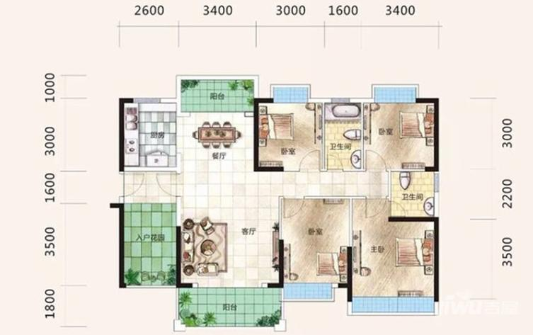 庞源御蓝湾4室2厅2卫140㎡户型图