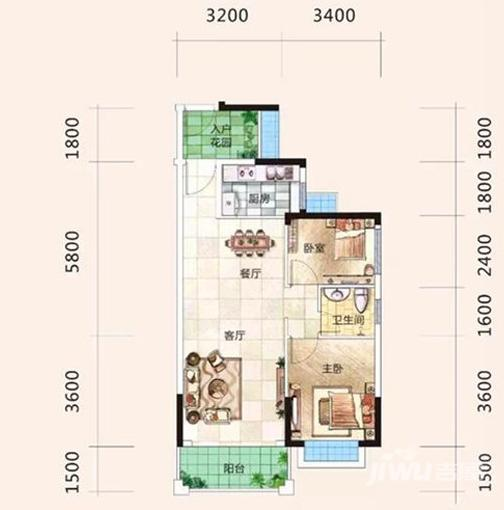 庞源御蓝湾2室2厅1卫81㎡户型图