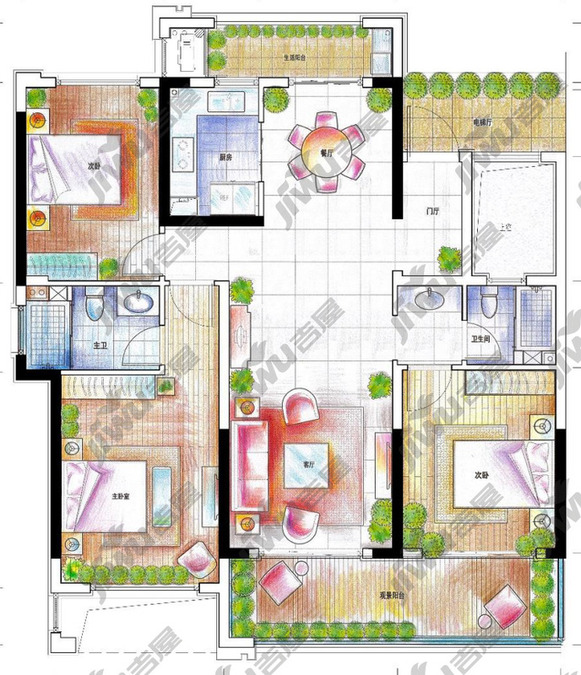 绿城明月双清3室2厅2卫119㎡户型图