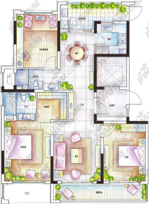 绿城明月双清3室2厅2卫126㎡户型图