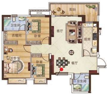 恒大鼎湖豪庭3房2厅2卫户型图