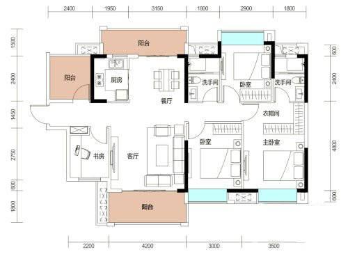 福晟钱隆樽品花园4室2厅2卫131.2㎡户型图