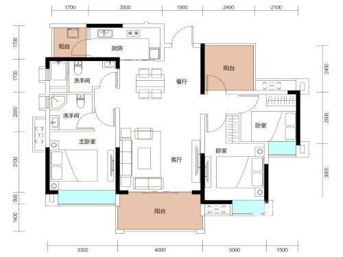 福晟钱隆樽品花园3室2厅2卫110.1㎡户型图